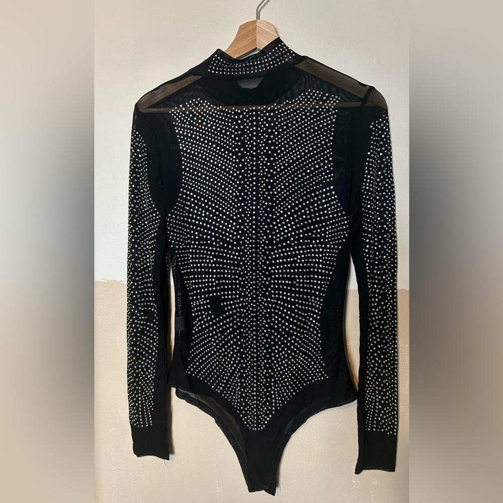 Chic Black Studded Women's Bodysuit